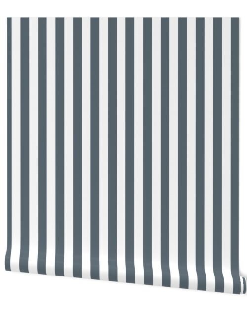 Ice Blue and White Vertical 1 inch French Provincial Stripe Wallpaper