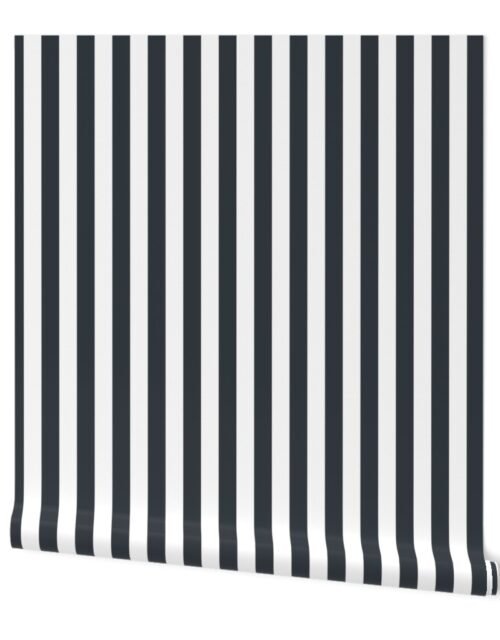 Twilight Blue and White Vertical 1 inch French Provincial Stripe Wallpaper