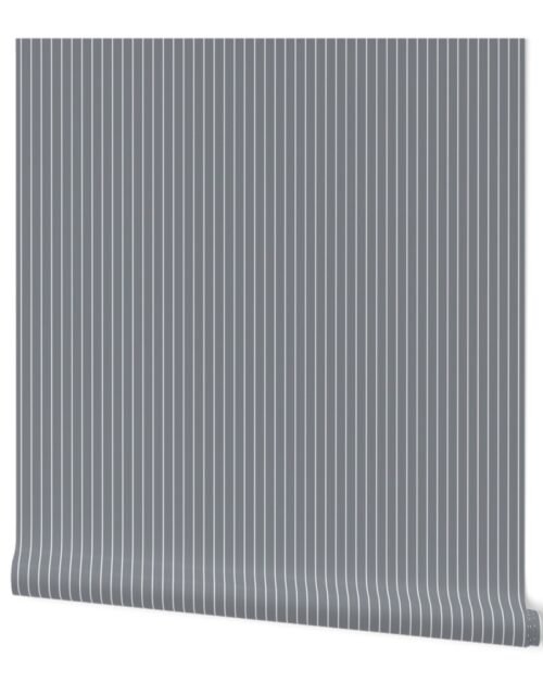 Grey Blue and White Half Inch French Provincial Winter Pin Stripes Wallpaper
