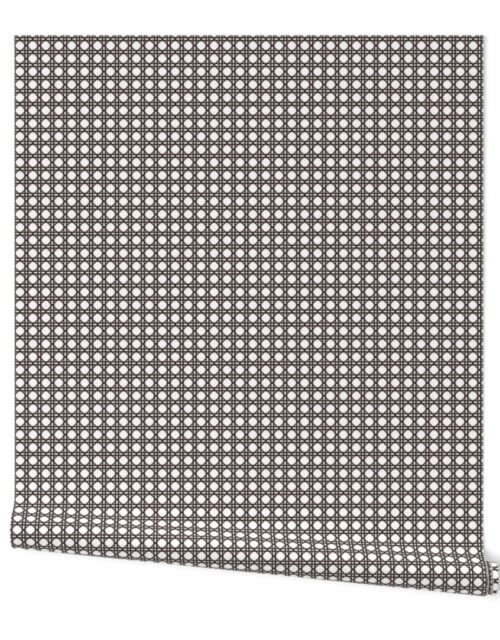 Chocolate on White Rattan Caning Pattern Wallpaper