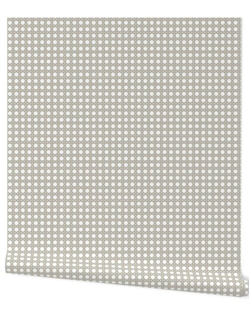 Beige on White Rattan Caning Pattern Wallpaper