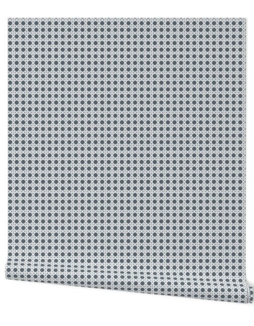 White on Ice Blue Rattan Caning Pattern Wallpaper