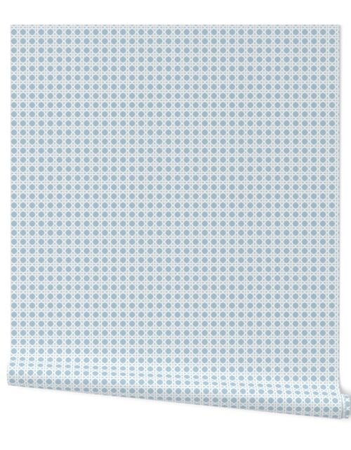 White on Sky Blue Rattan Caning Pattern Wallpaper