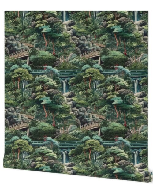 Small Japanese Water Garden with Bridges Wallpaper