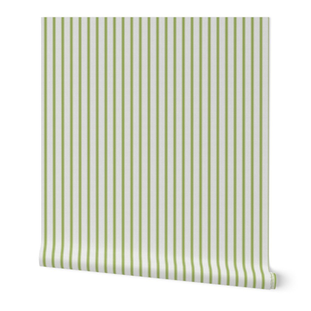 Medium Grass Green on Off-White French Provincial Mattress Ticking Wallpaper Medium Grass Green on Off-White French Provincial Mattress Ticking Wallpaper