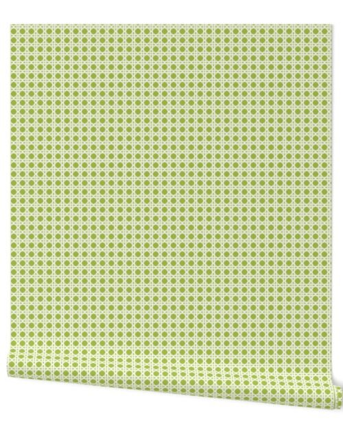 White on Fresh Green Rattan Caning Pattern Wallpaper