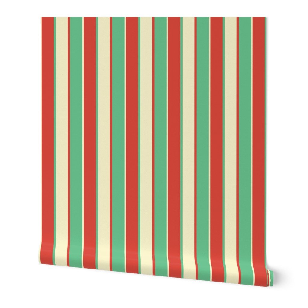 Alternating Red Vermillion, Green and Yellow Gold Vintage Christmas Stripe Wallpaper Alternating Red Vermillion, Green and Yellow Gold Vintage Christmas Stripe Wallpaper