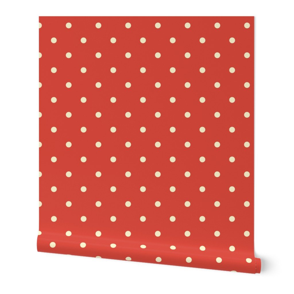 Yellow Gold Polka Dots on Vintage Christmas Red Vermillion Wallpaper Yellow Gold Polka Dots on Vintage Christmas Red Vermillion Wallpaper