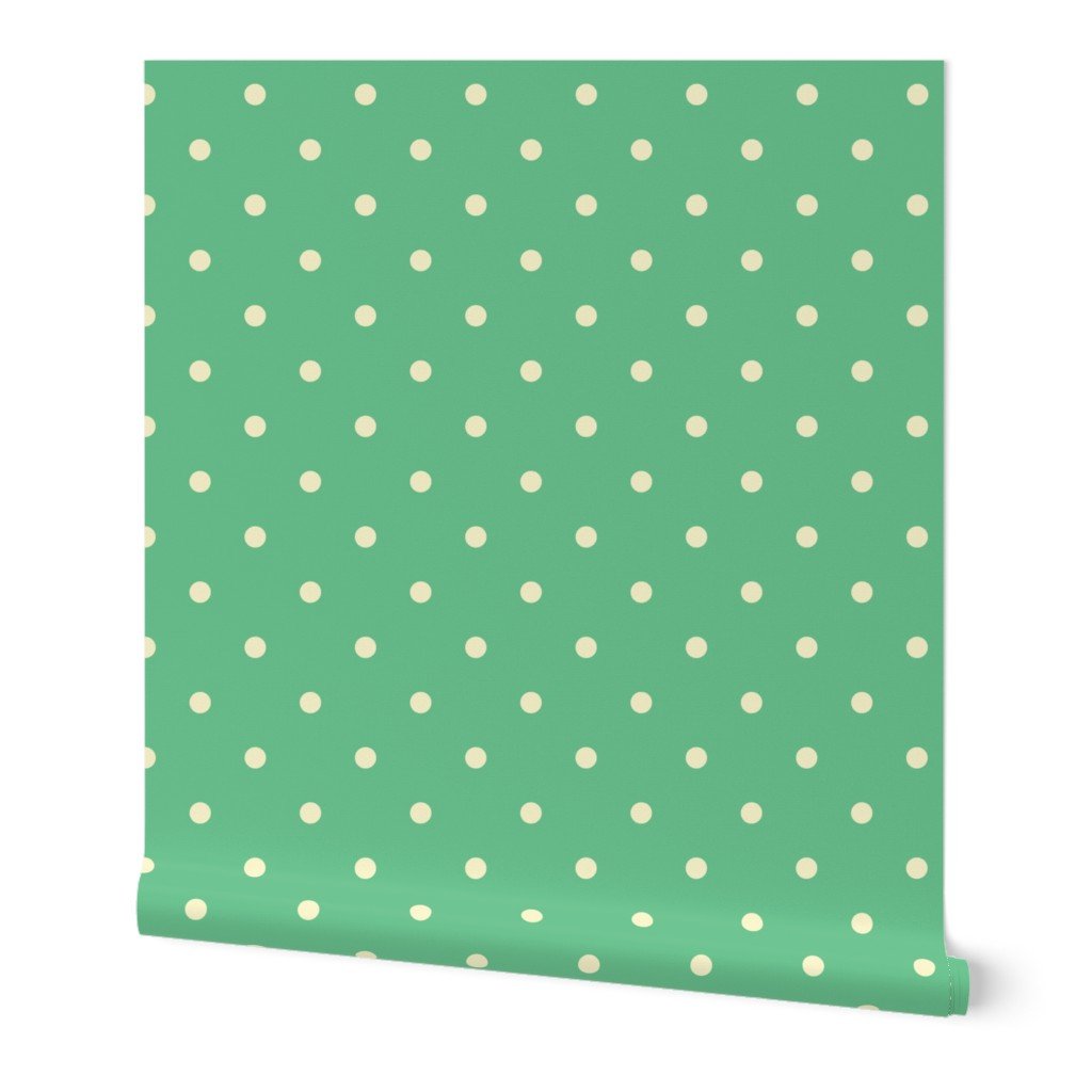 Yellow Gold Polka Dots on Vintage Christmas Green Wallpaper Yellow Gold Polka Dots on Vintage Christmas Green Wallpaper