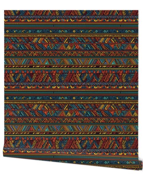Tribal Mudcloth Boho Ethnic Print in Aqua, Teal, Gold and Orange Wallpaper