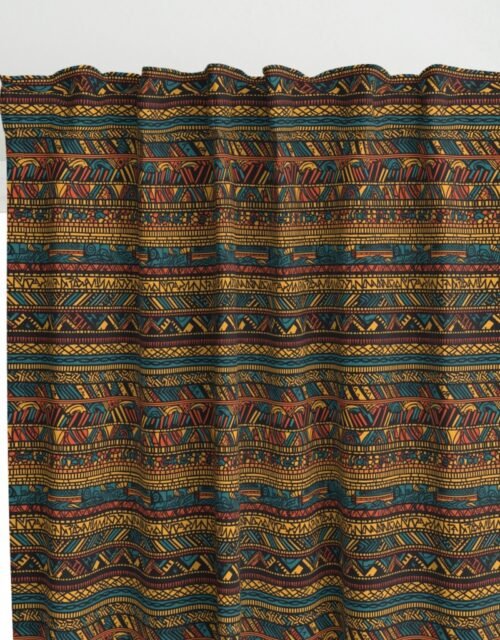 Tribal Mudcloth Boho Ethnic Print in Gold, Teal, Brown and Orange Curtains