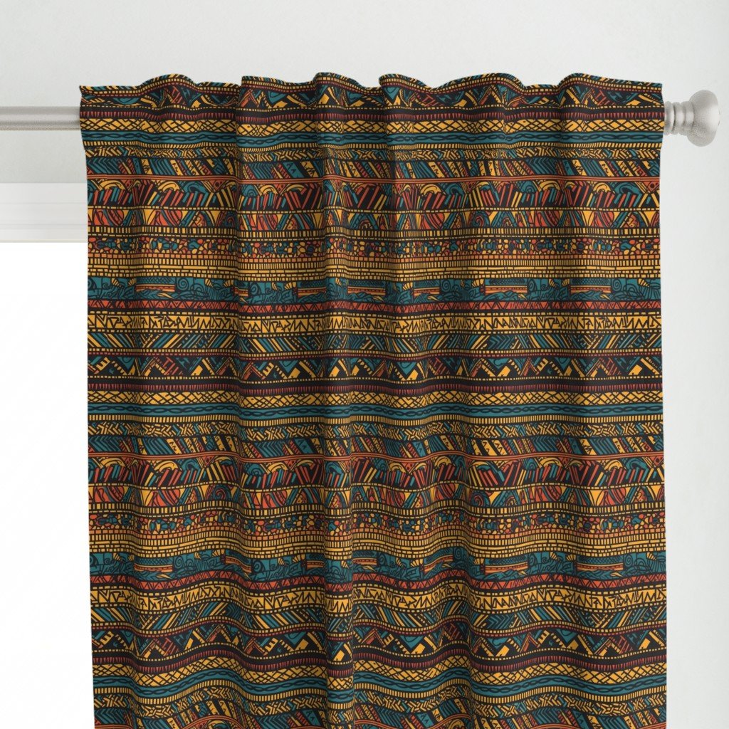 Tribal Mudcloth Boho Ethnic Print in Gold, Teal, Brown and Orange Curtains Tribal Mudcloth Boho Ethnic Print in Gold, Teal, Brown and Orange Curtains