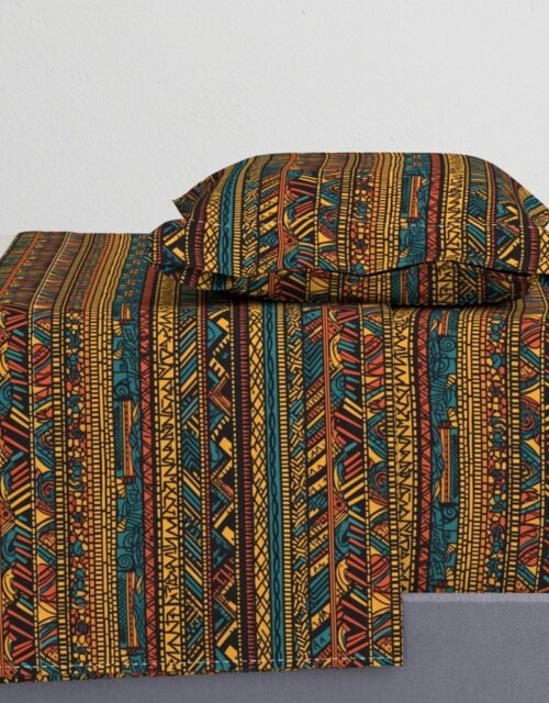 Tribal Mudcloth Boho Ethnic Print in Gold, Teal, Brown and Orange Sheet Set