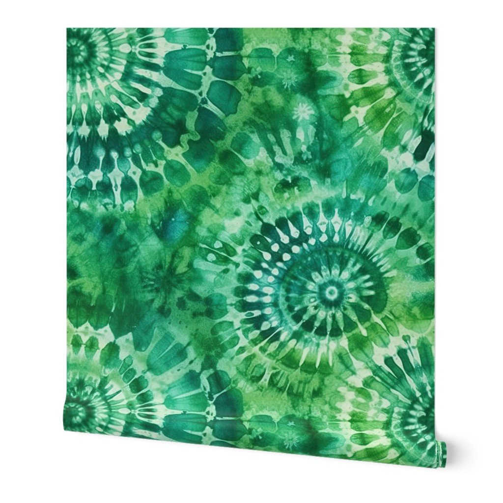 Jumbo Tie Dye Batik in Bright Green Circling Swirls on Teal Wallpaper Jumbo Tie Dye Batik in Bright Green Circling Swirls on Teal Wallpaper