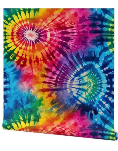 Jumbo Tie Dye Batik in Bright Multi Rainbow Colors Circling Swirls Wallpaper