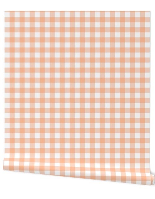 Gingham Checks in Peach Fuzz Color of the Year 2024 and White Wallpaper