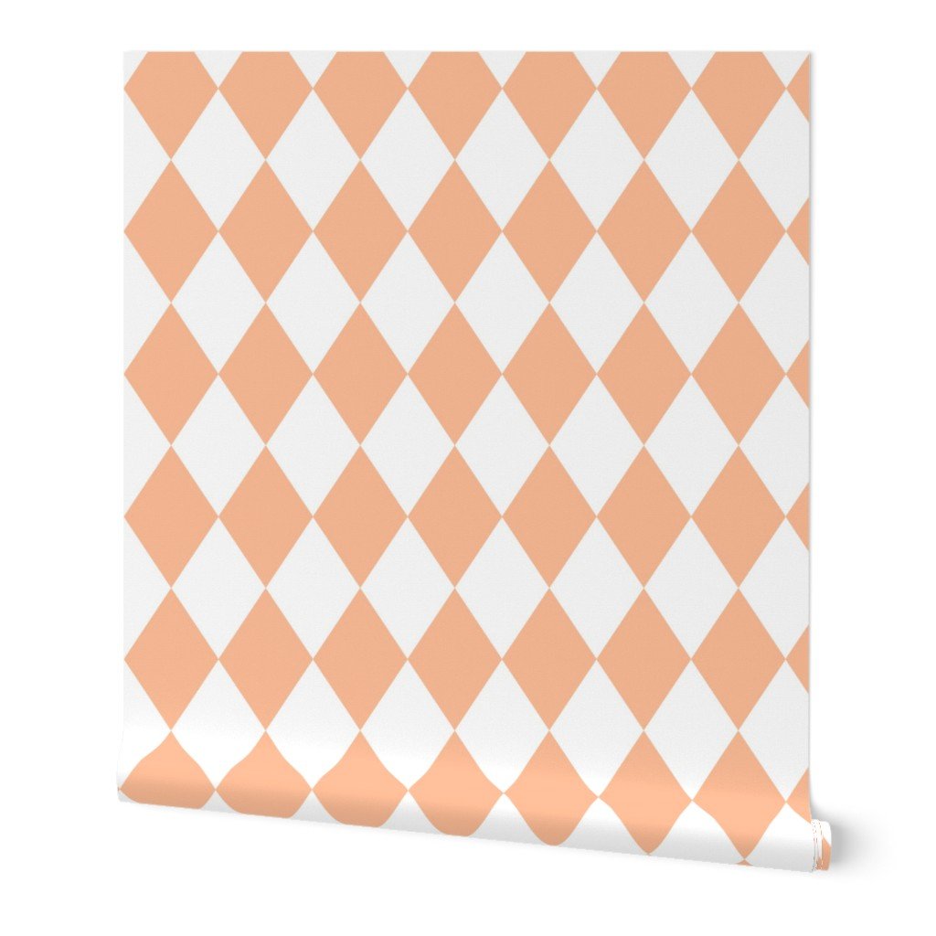 Large Diamond Checks in Peach Fuzz Color of the Year 2024 and White Wallpaper Large Diamond Checks in Peach Fuzz Color of the Year 2024 and White Wallpaper