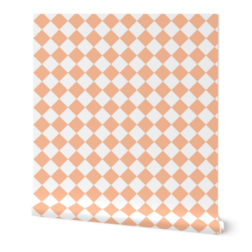 Medium Diagonal Diamond Checks in Peach Fuzz Color of the Year 2024 and White Wallpaper Medium Diagonal Diamond Checks in Peach Fuzz Color of the Year 2024 and White Wallpaper