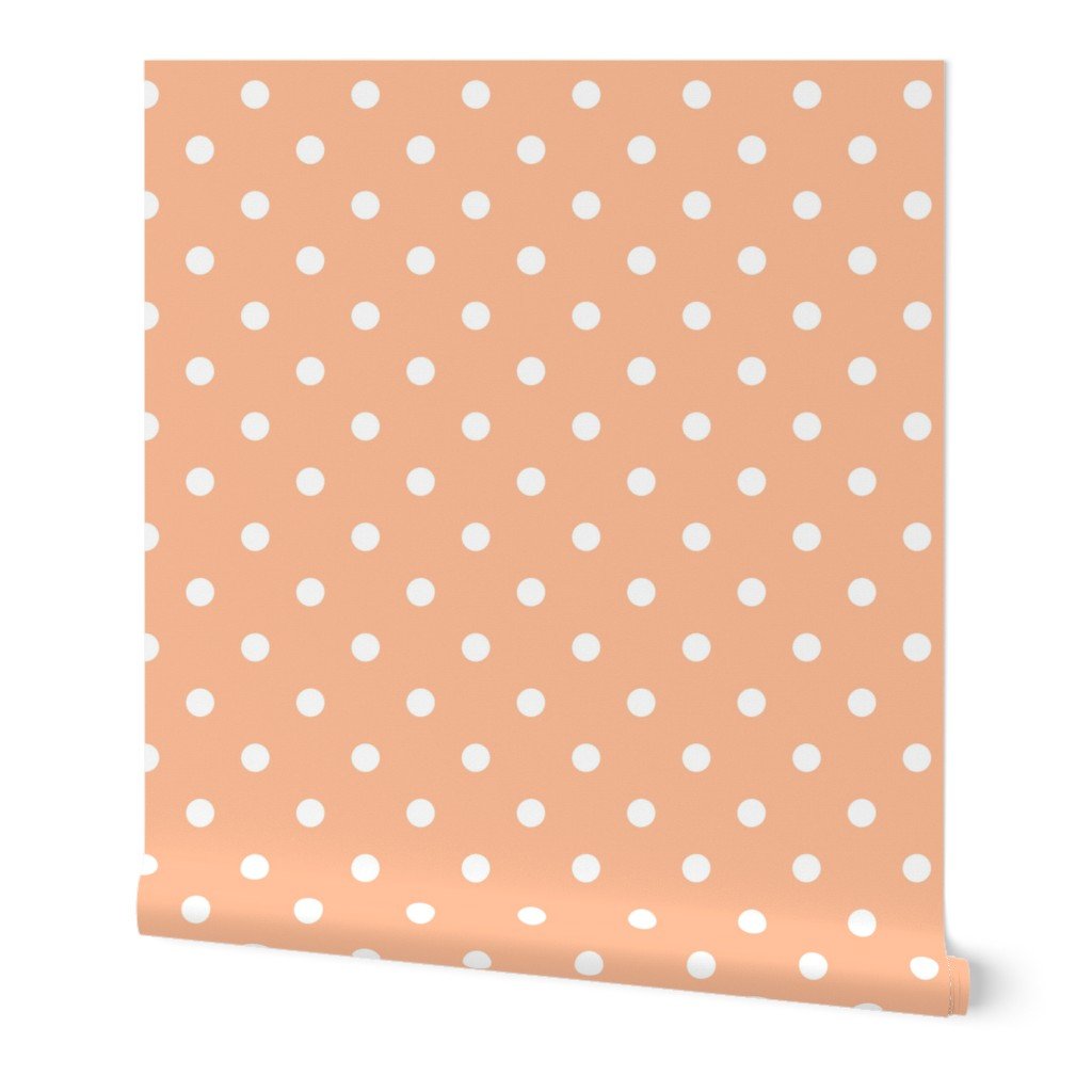 Two Inch Polka Dot Spots in Peach Fuzz Color of the Year 2024 and White Wallpaper Two Inch Polka Dot Spots in Peach Fuzz Color of the Year 2024 and White Wallpaper