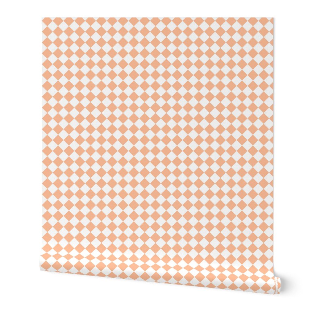 Small Diagonal Diamond Checks in Peach Fuzz Color of the Year 2024 and White Wallpaper Small Diagonal Diamond Checks in Peach Fuzz Color of the Year 2024 and White Wallpaper