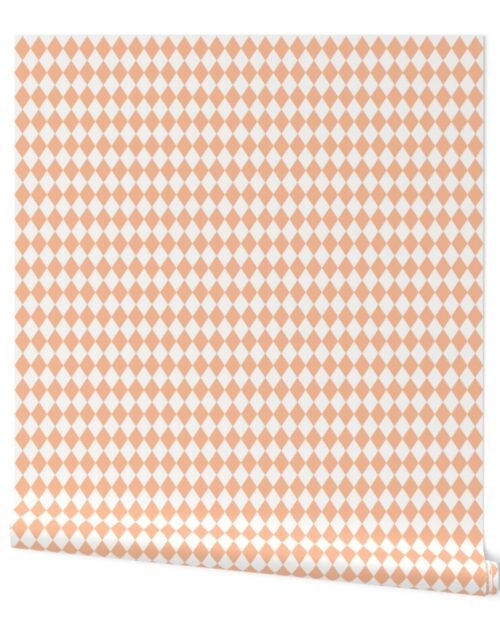 Small Diamond Checks in Peach Fuzz Color of the Year 2024 and White Wallpaper