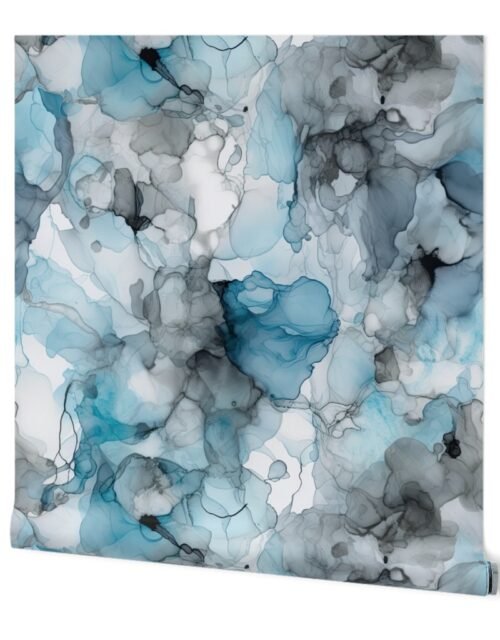 Dusk Blue Grey Alcohol Liquid Ink Swirls Wallpaper