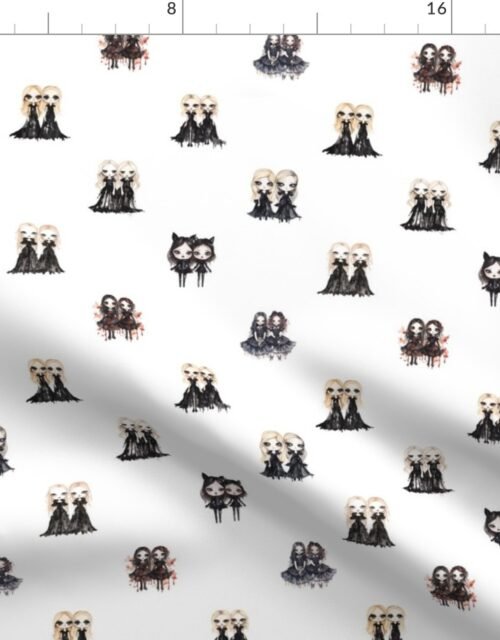 1 1/2 inch Small Big-Eyed Evil Doll Twins in Black Fabric