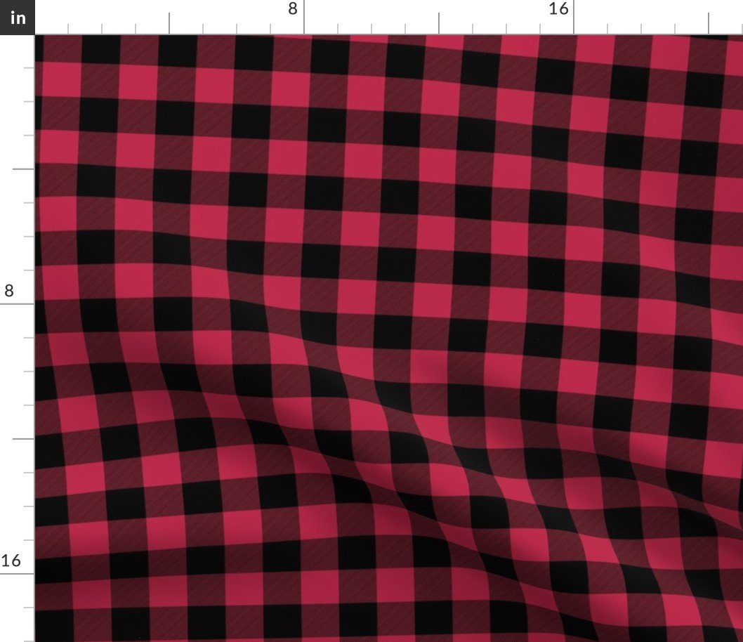 1 Inch Black and Viva Magenta Check Gingham Fabric 1 Inch Black and Viva Magenta Check Gingham Fabric