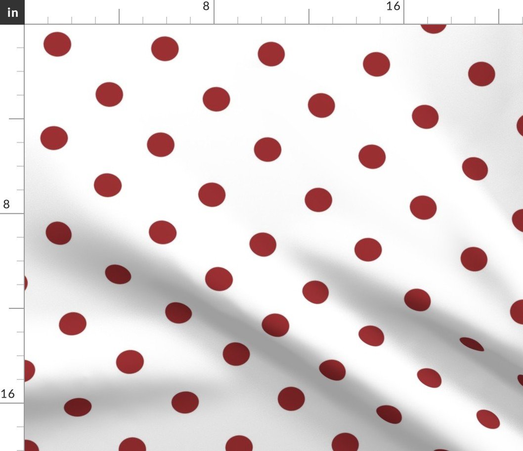 1 inch Classic Lava Falls Red Polkadots on White Fabric 1 inch Classic Lava Falls Red Polkadots on White Fabric