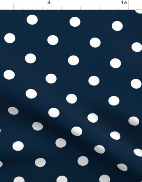 1 inch Classic Navy Blue Polkadots on White Fabric