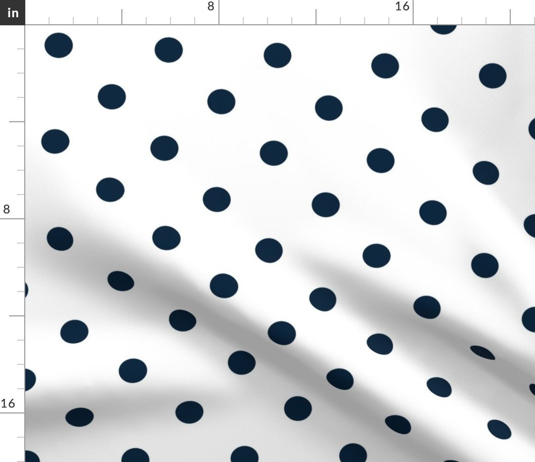 1 inch Classic Navy Blue Polkadots on White Fabric 1 inch Classic Navy Blue Polkadots on White Fabric