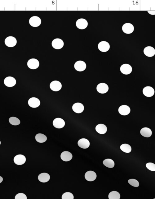1 inch Classic White Polkadots on Black Fabric