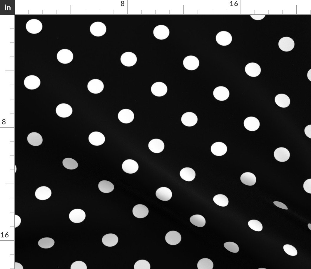 1 inch Classic White Polkadots on Black Fabric 1 inch Classic White Polkadots on Black Fabric