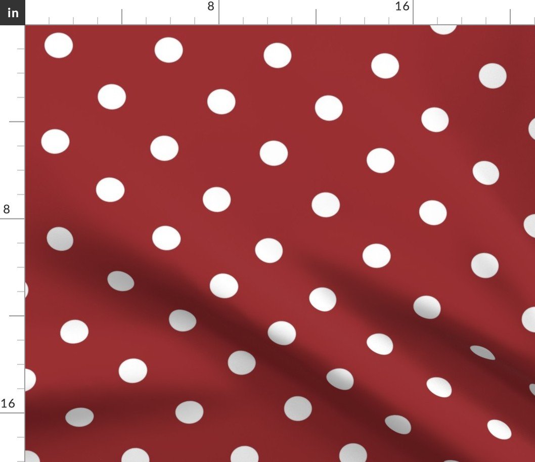 1 inch Classic White Polkadots on Lava Falls Red Fabric 1 inch Classic White Polkadots on Lava Falls Red Fabric