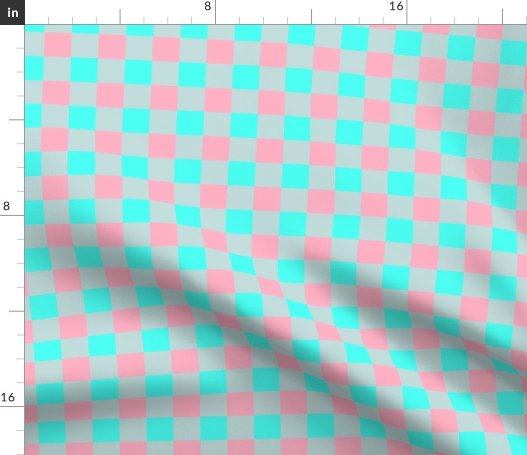 1 inch Gingham Check Squares in Palm Beach Pink and South Beach Aqua Blue Fabric