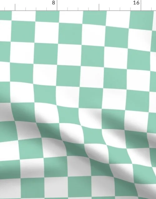2" Checked Checkerboard Merry Bright Christmas Pattern in Mint Green and White Square Checked Fabric