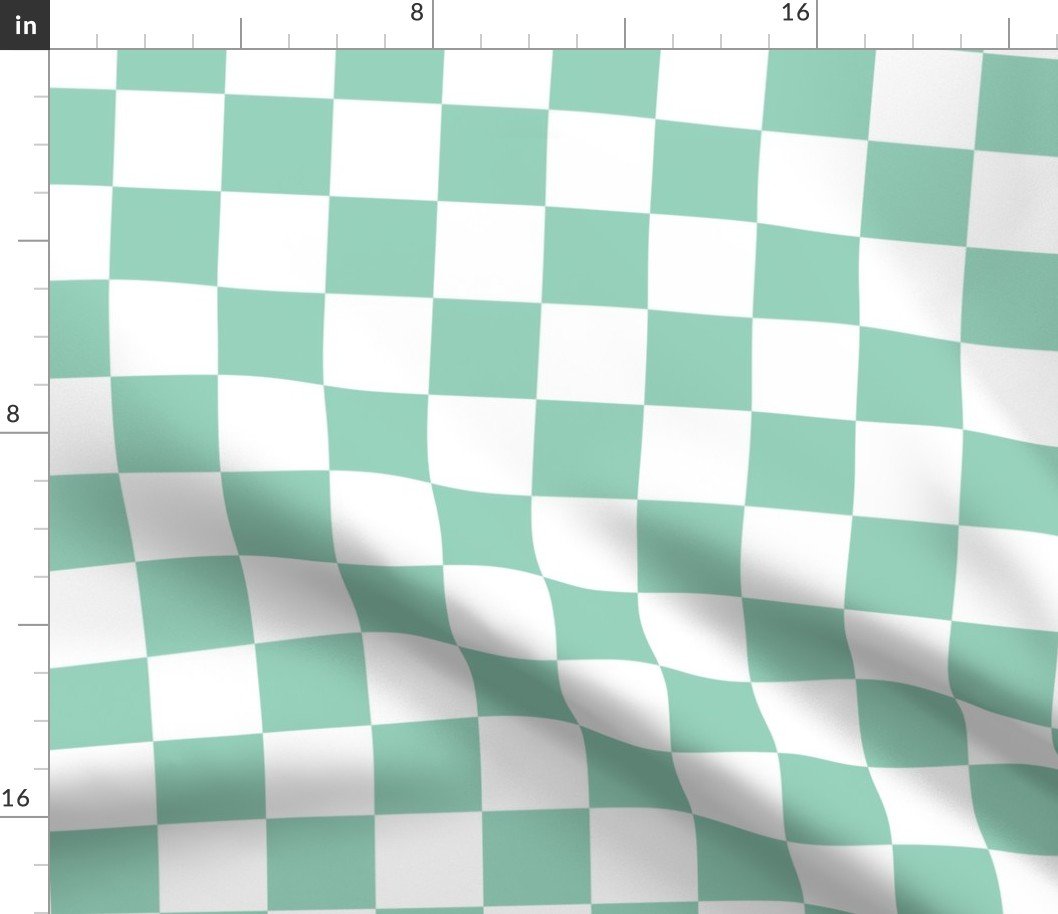 2" Checked Checkerboard Merry Bright Christmas Pattern in Mint Green and White Square Checked Fabric