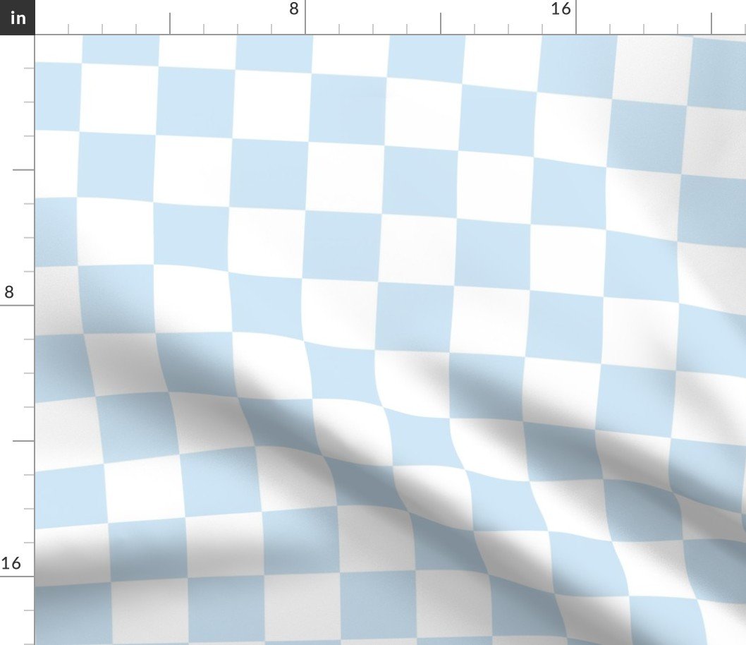 2" Checked Checkerboard Merry Bright Christmas Pattern in Pastel Blue and White Square Checked Fabric