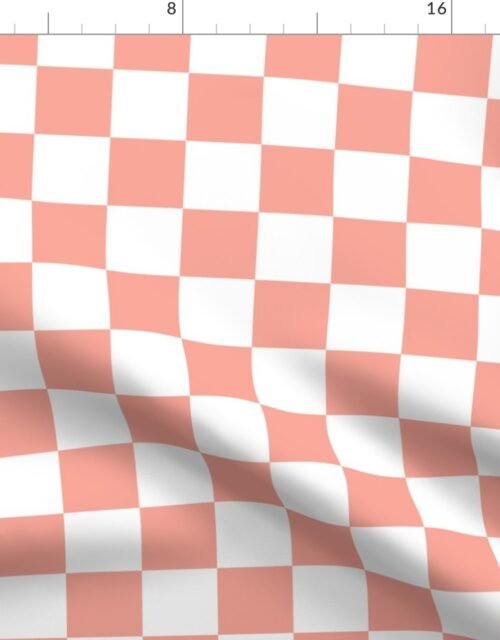 2" Checked Checkerboard Merry Bright Christmas Pattern in Peach and White Square Checked Fabric