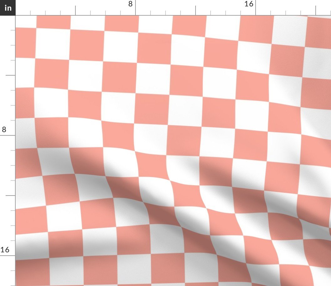 2" Checked Checkerboard Merry Bright Christmas Pattern in Peach and White Square Checked Fabric