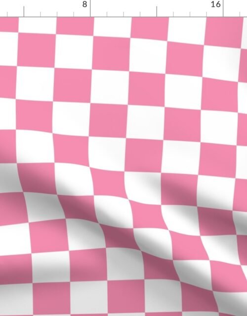 2" Checked Checkerboard Merry Bright Christmas Pattern in Rose Pink and White Square Checked Fabric