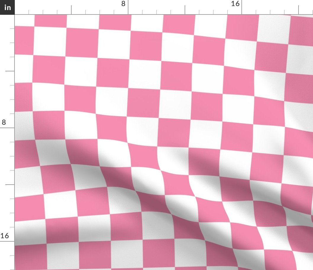 2″ Checked Checkerboard Merry Bright Christmas Pattern in Rose Pink and White Square Checked Fabric 2" Checked Checkerboard Merry Bright Christmas Pattern in Rose Pink and White Square Checked Fabric