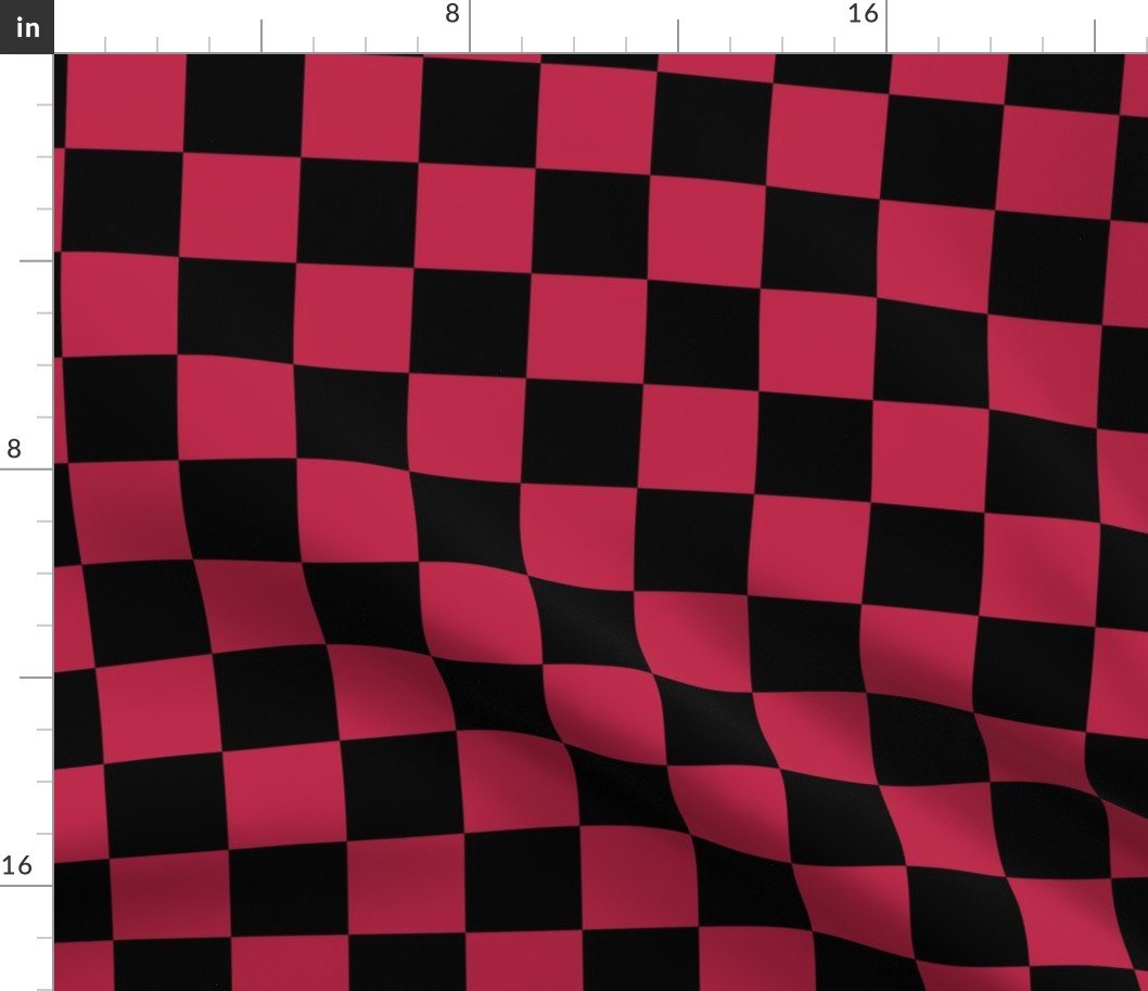 2 Inch Black and Viva Magenta Check Checkerboard Fabric 2 Inch Black and Viva Magenta Check Checkerboard Fabric