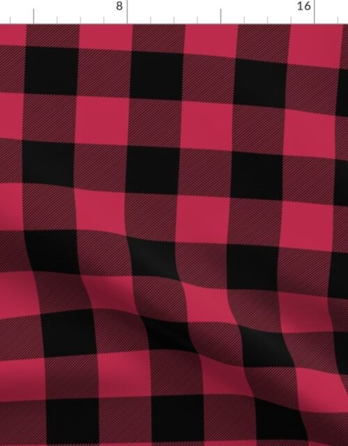 2 Inch Black and Viva Magenta  Check Gingham Fabric