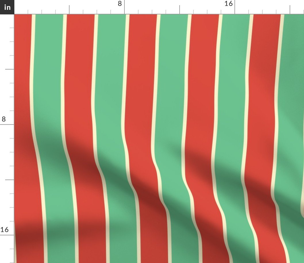 2 Inch Red Vermillion, Green and Yellow Gold Vintage Christmas Stripe Fabric