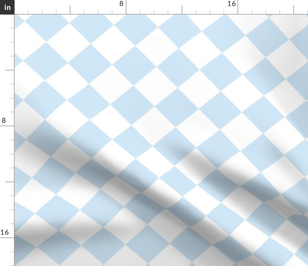 2 inch Diagonal Checkerboard Merry Bright Christmas Harlequin Pattern in Pale Blue and White Diamond Checked Fabric