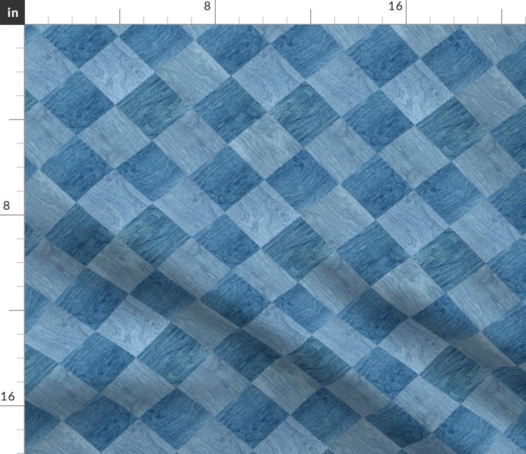2 inch Diagonal Light and Dark Blue Stained Wood Checkerboard Chess Marquetry Pattern Fabric 2 inch Diagonal Light and Dark Blue Stained Wood Checkerboard Chess Marquetry Pattern Fabric