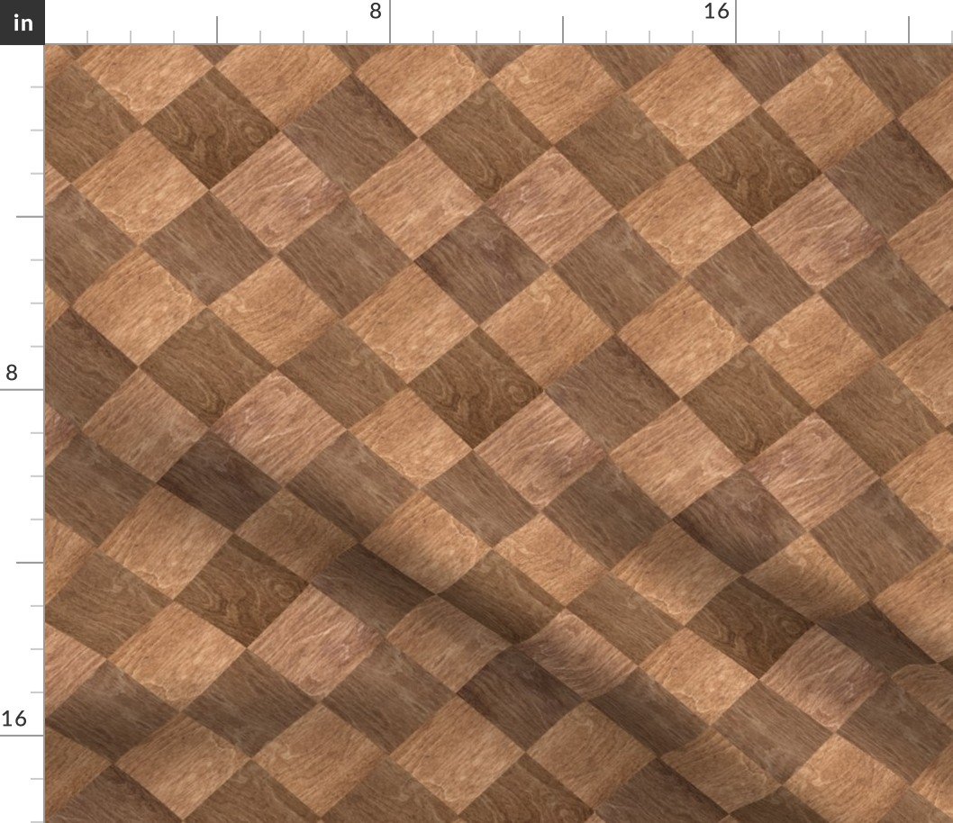 2 inch Diagonal Light and Dark Wood Checkerboard Chess Marquetry Pattern Fabric