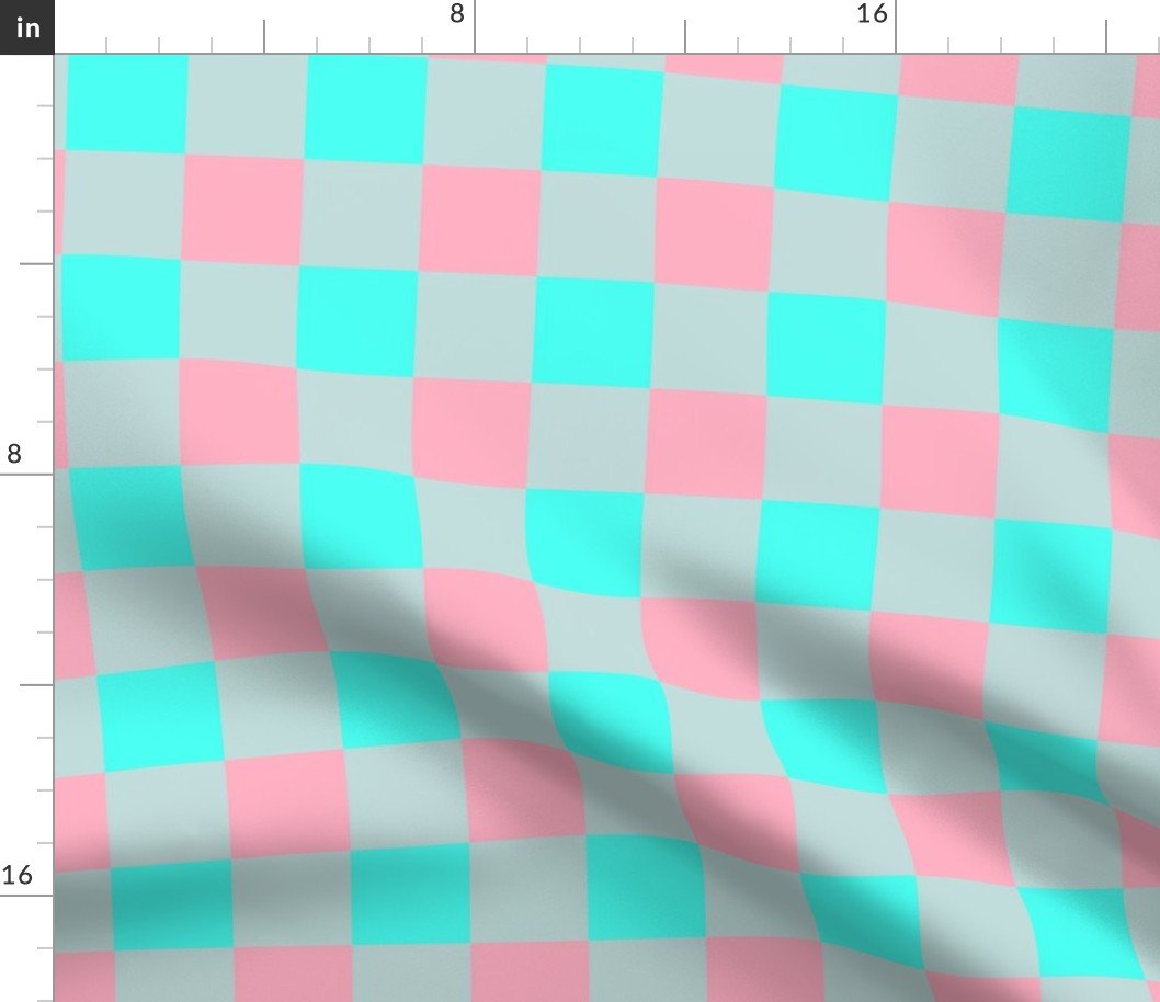 2 inch Gingham Check Squares in Palm Beach Pink and South Beach Aqua Blue Fabric 2 inch Gingham Check Squares in Palm Beach Pink and South Beach Aqua Blue Fabric