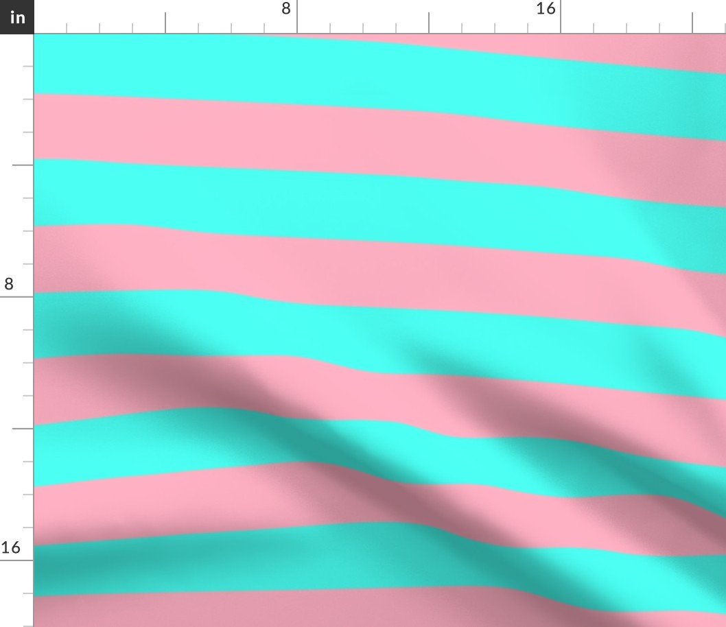 2 inch Wide Horizontal Palm Beach Pink and South Beach Aqua Cabana Stripes Fabric